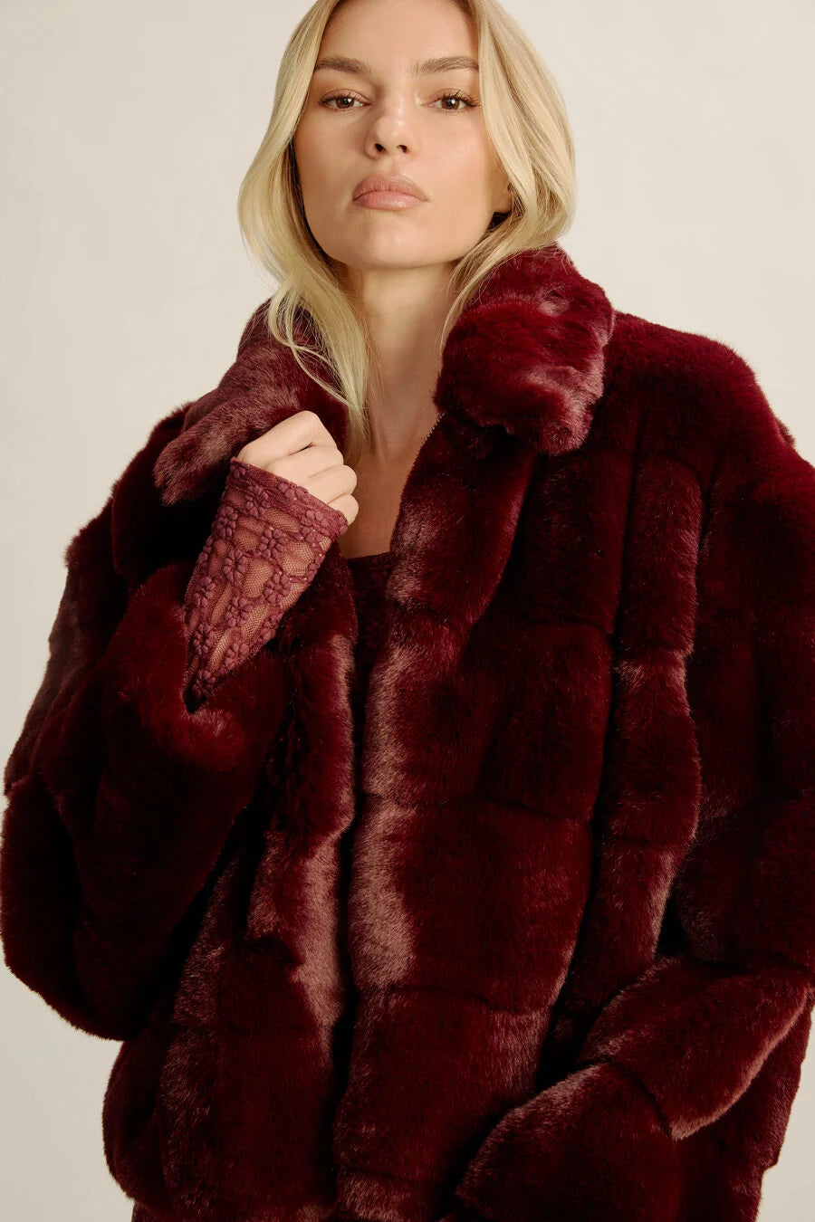 Sylvie Zip- Faux Fur Jacket - Burgundy