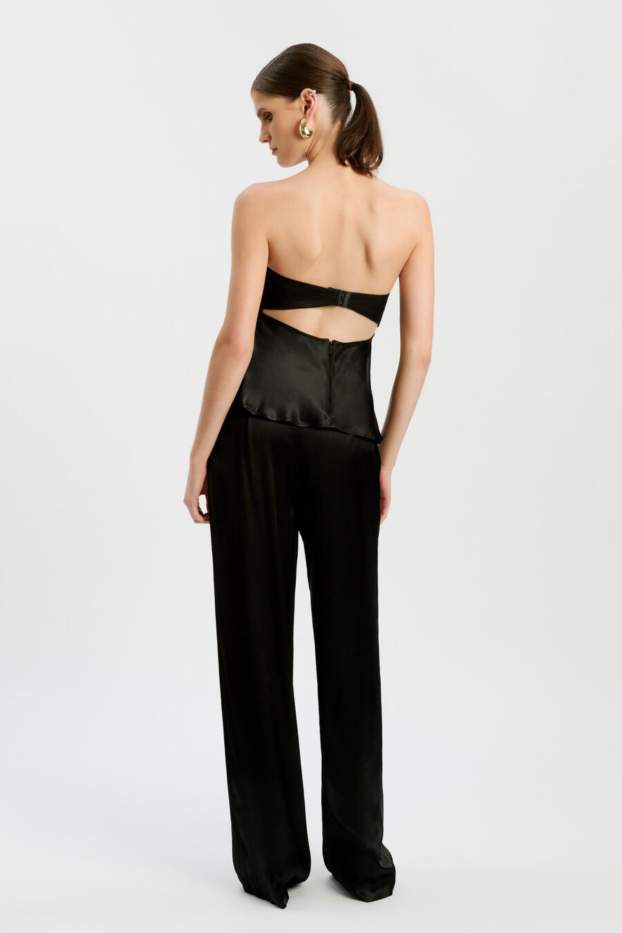 Devin Strapless Satin Top- Black