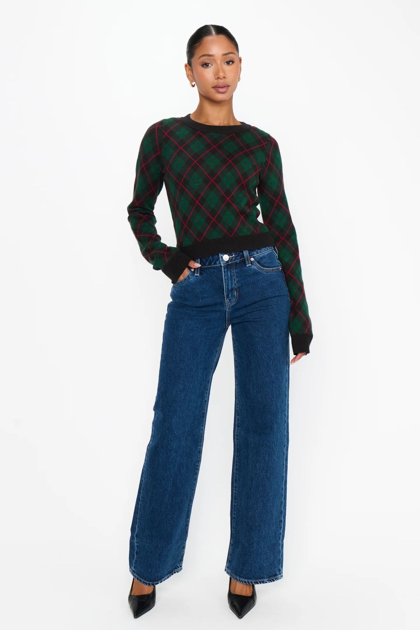 Tuck In Sweater- Mistletoe Plaid