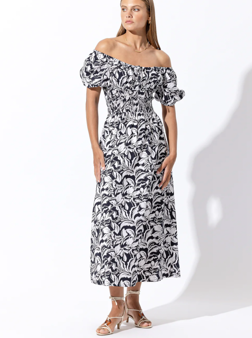 Hazel Off-Shoulder Poplin Midi Dress