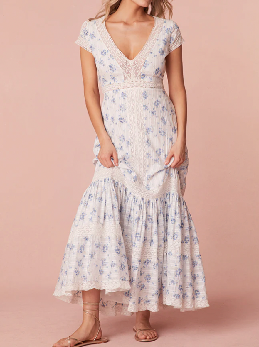 cotton v neck maxi dress White Plunging Neck Elastic Straps Cotton Maxi Dress White / XL