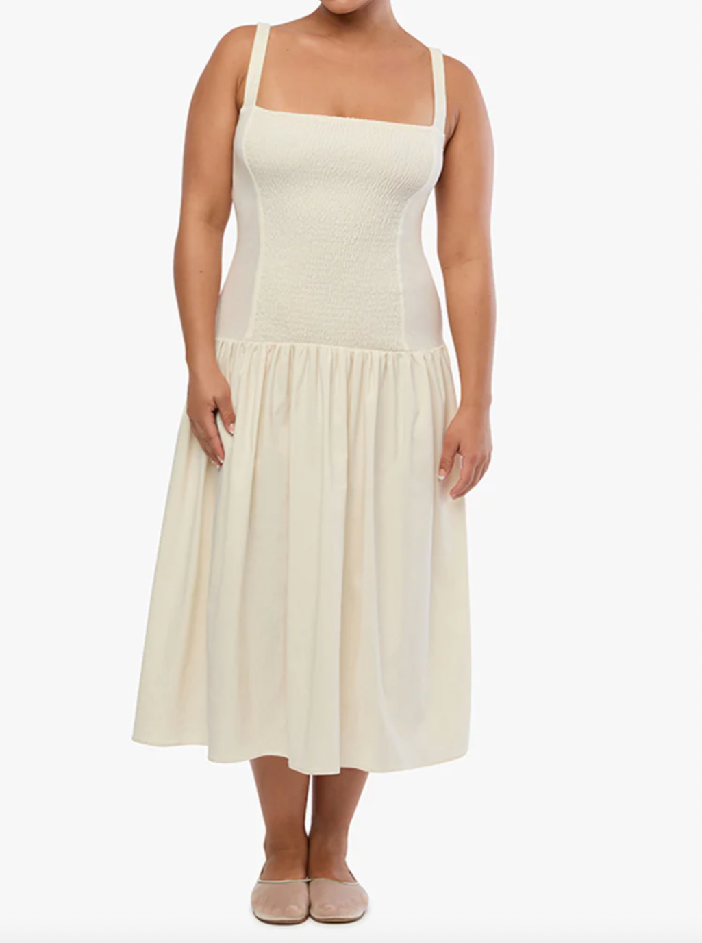 Smocked Drop Waist Midi Dress - Ivory | Salt Nantucket Salt Boutique Smocked Drop Waist Midi Dress - Ivory | Salt Nantucket Salt Boutique
