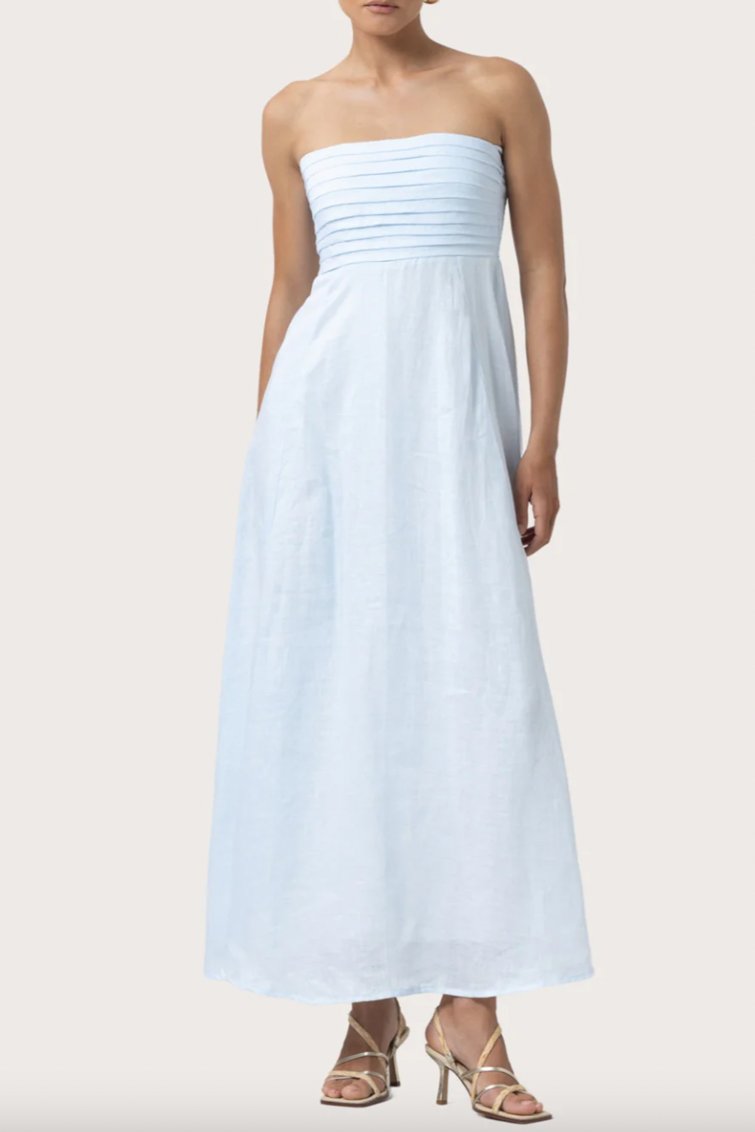 Talia Linen Pintuck Maxi Dress