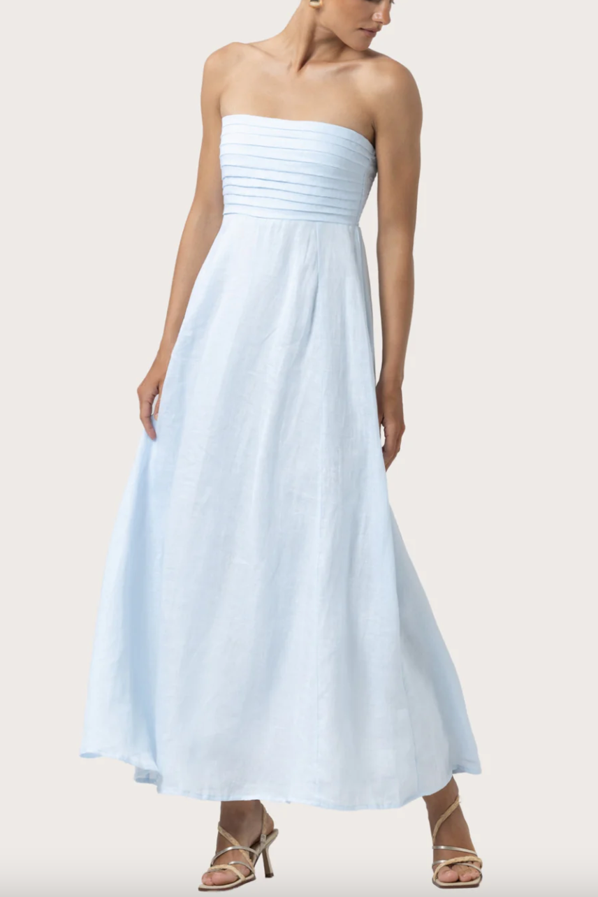 Talia Linen Pintuck Maxi Dress