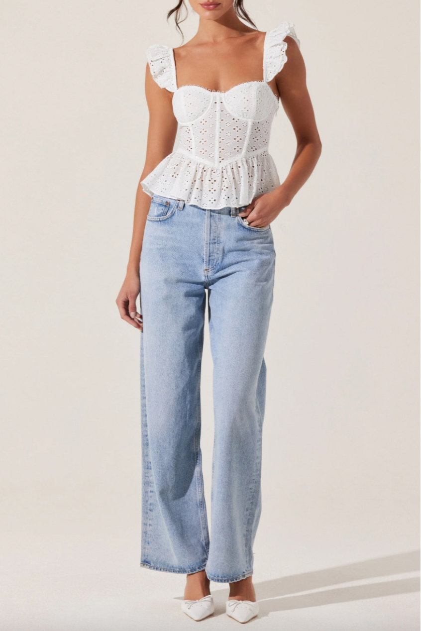 Baylin Eyelet Peplum Corset Top