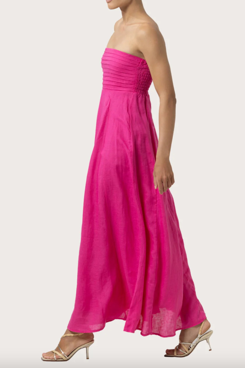 Talia Linen Pintuck Maxi Dress