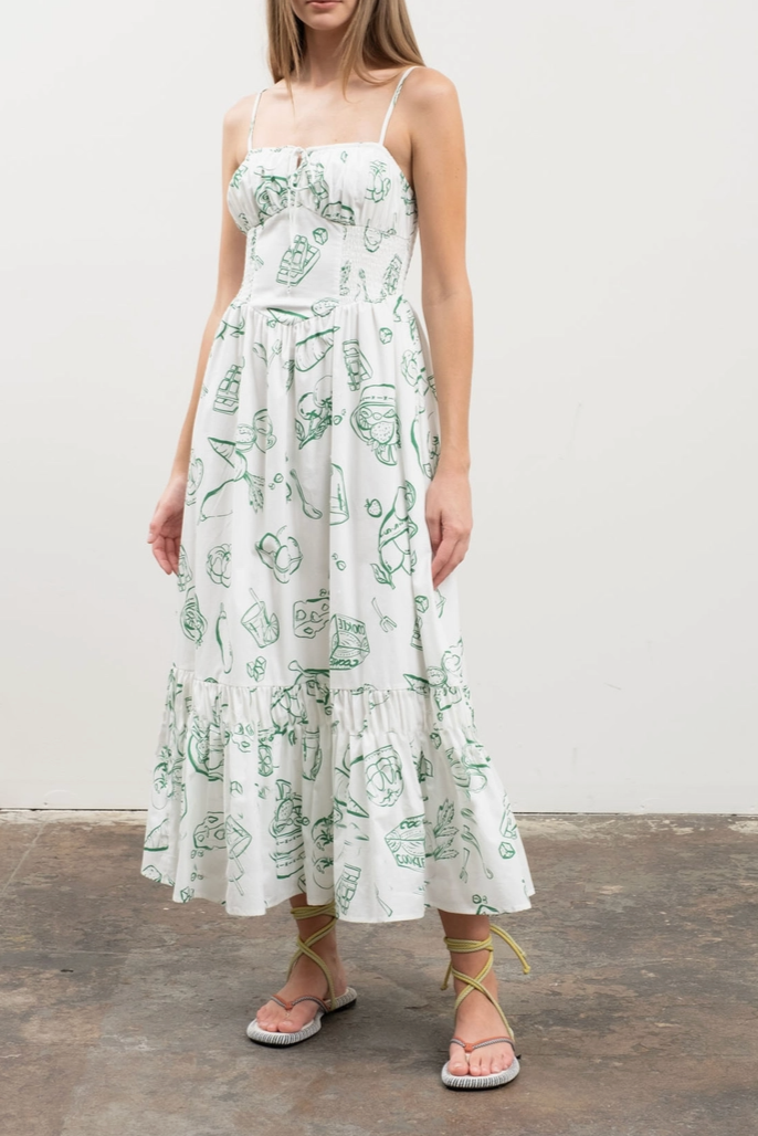 Smocked Waist Midi Dress - Green Multi | Salt Nantucket Salt Boutique Smocked Waist Midi Dress - Green Multi | Salt Nantucket Salt Boutique