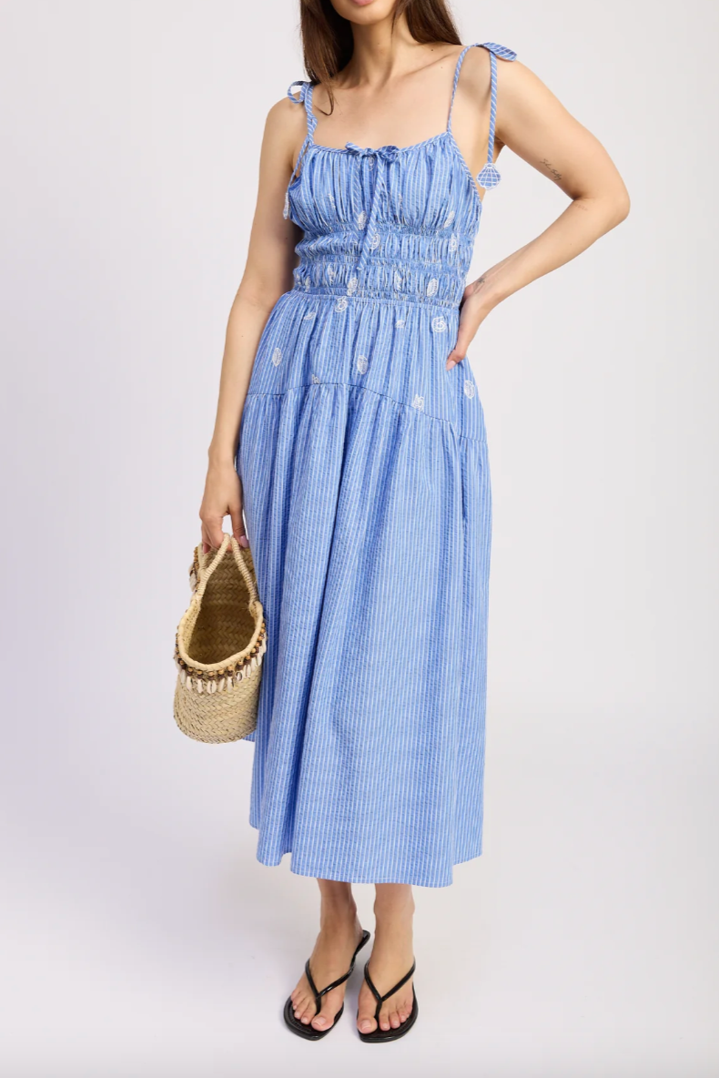 Amelie Midi Dress - Blue / White | Salt Nantucket Salt Boutique Amelie Midi Dress - Blue / White | Salt Nantucket Salt Boutique