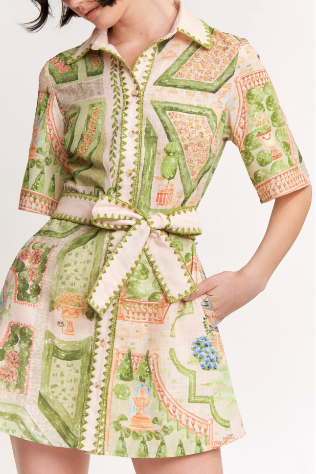 Sariyah Mini Shirt Dress - Ivory Olive Multi | Salt Nantucket Large / Ivory Olive Multi