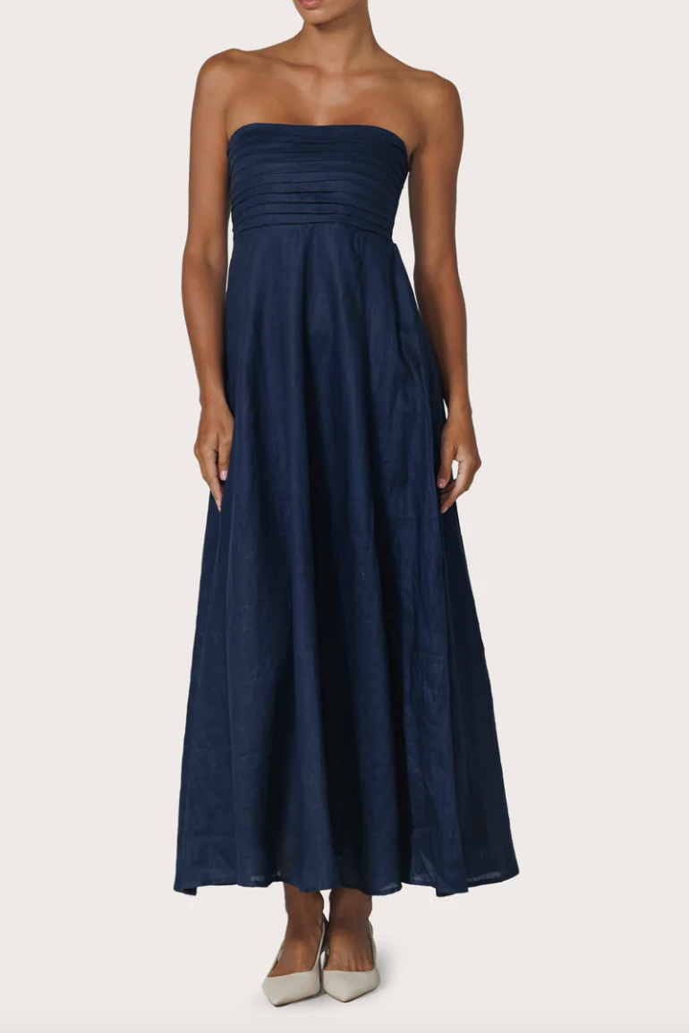 Talia Linen Pintuck Maxi Dress - Navy | Salt Nantucket Salt Boutique Talia Linen Pintuck Maxi Dress - Navy | Salt Nantucket Salt Boutique
