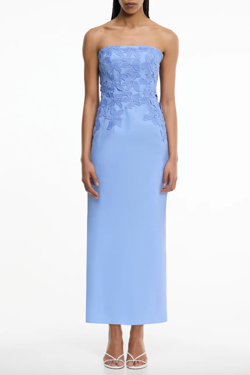 green emerald velvet dress Idette Strapless Midi Dress - Cornflower Blue