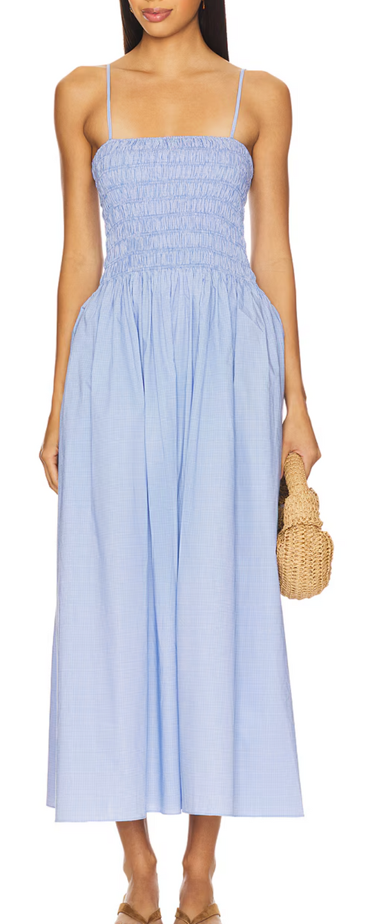 Nica Midi Dress - Soft Blue Stripe
