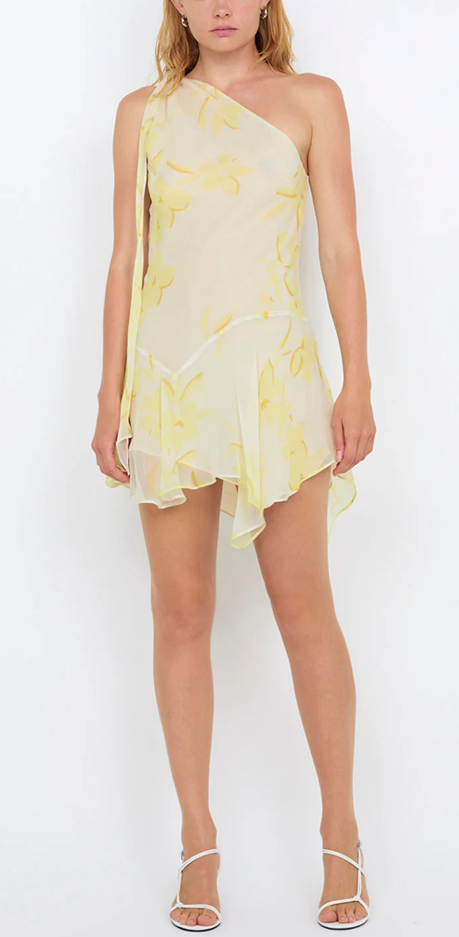 Colmar Asym Mini Dress - Lemon Floral