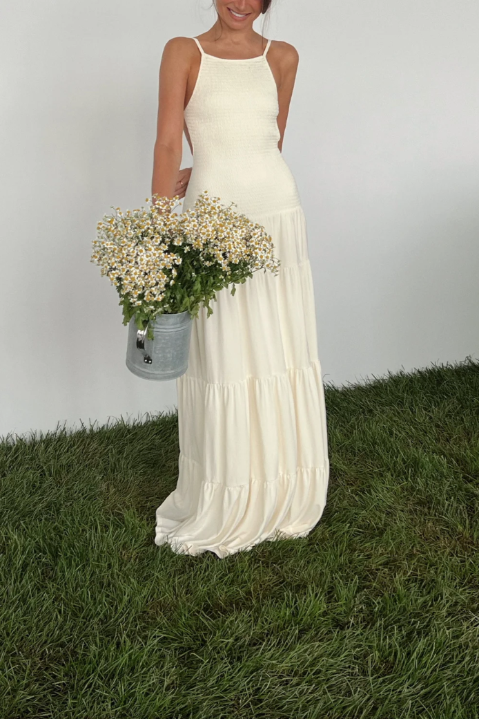 Smocked Drop Waist Maxi Dress