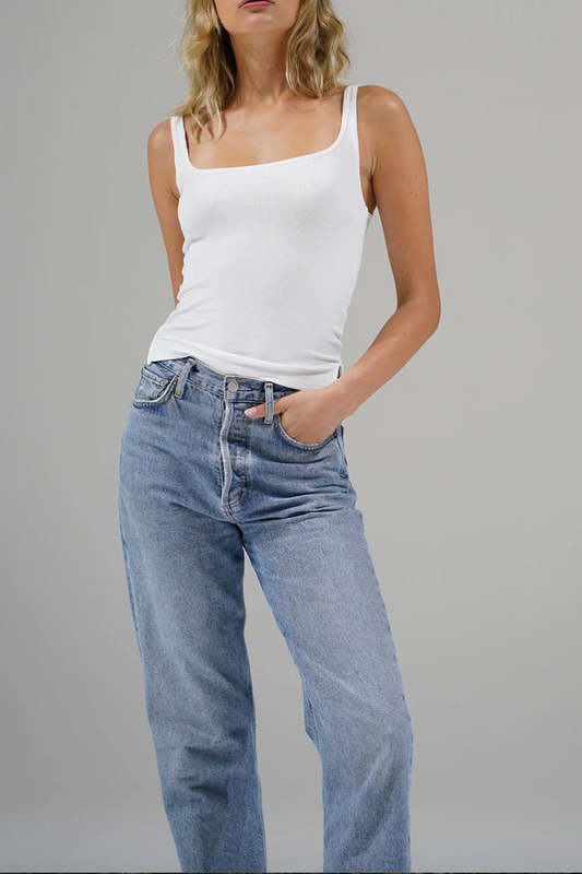 Ribbed Scoop Tank - White