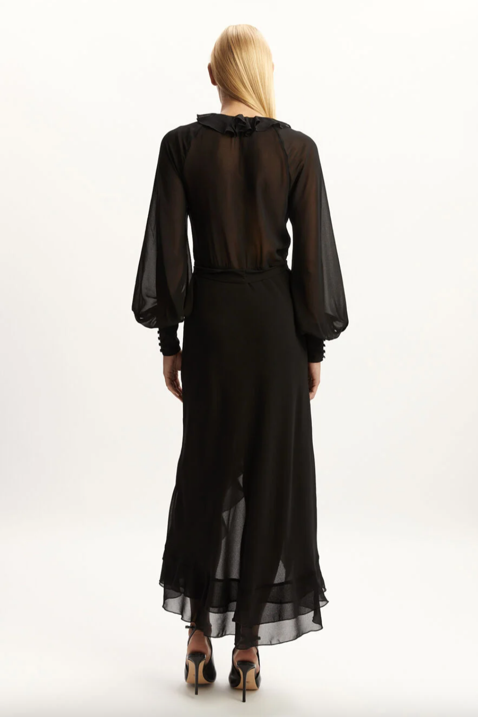 Kassia Ruffle Midi Dress- Black