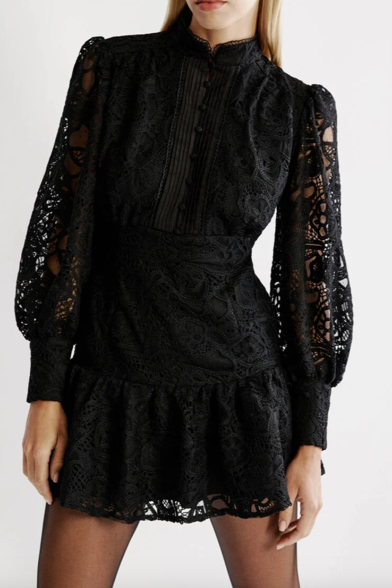 Remy Embroidered Mini Dress - Black