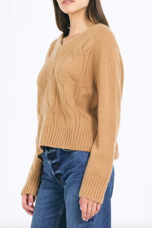 Mabel Cable V-neck Pullover - Chestnut