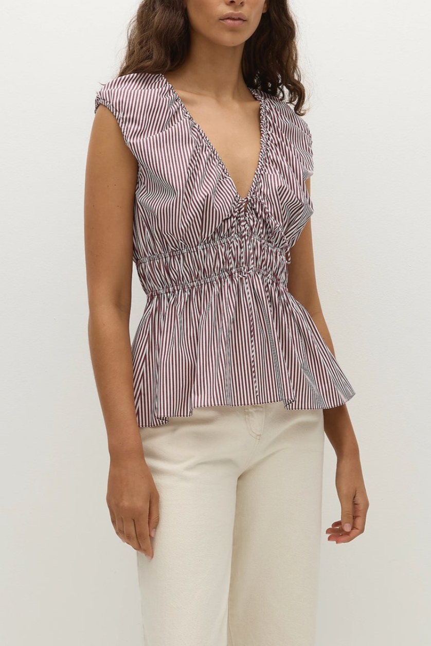 Hedda Top - Maia Stripe Burgundy