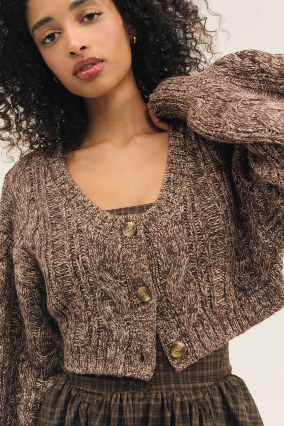 Nathalie Crop Cardi - Brown