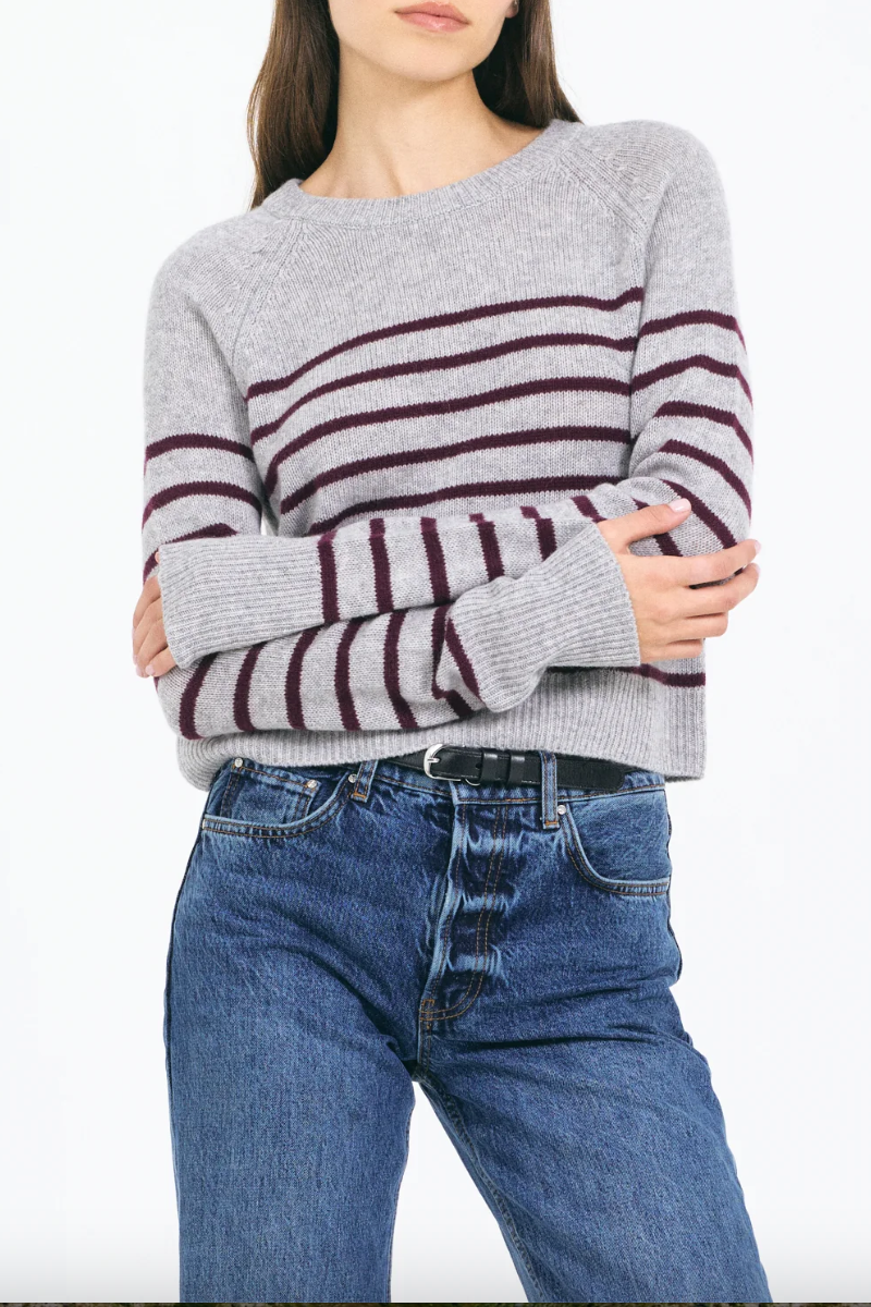 Blakely Cashmere Crewneck - Heather Grey Combo