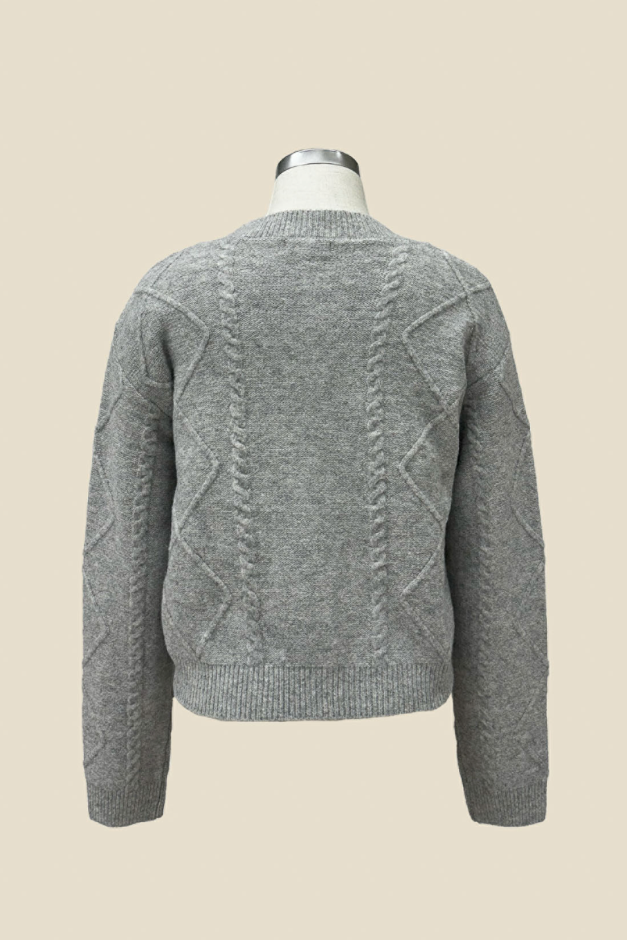 Cable Velvet Ribbon Cardigan - Grey
