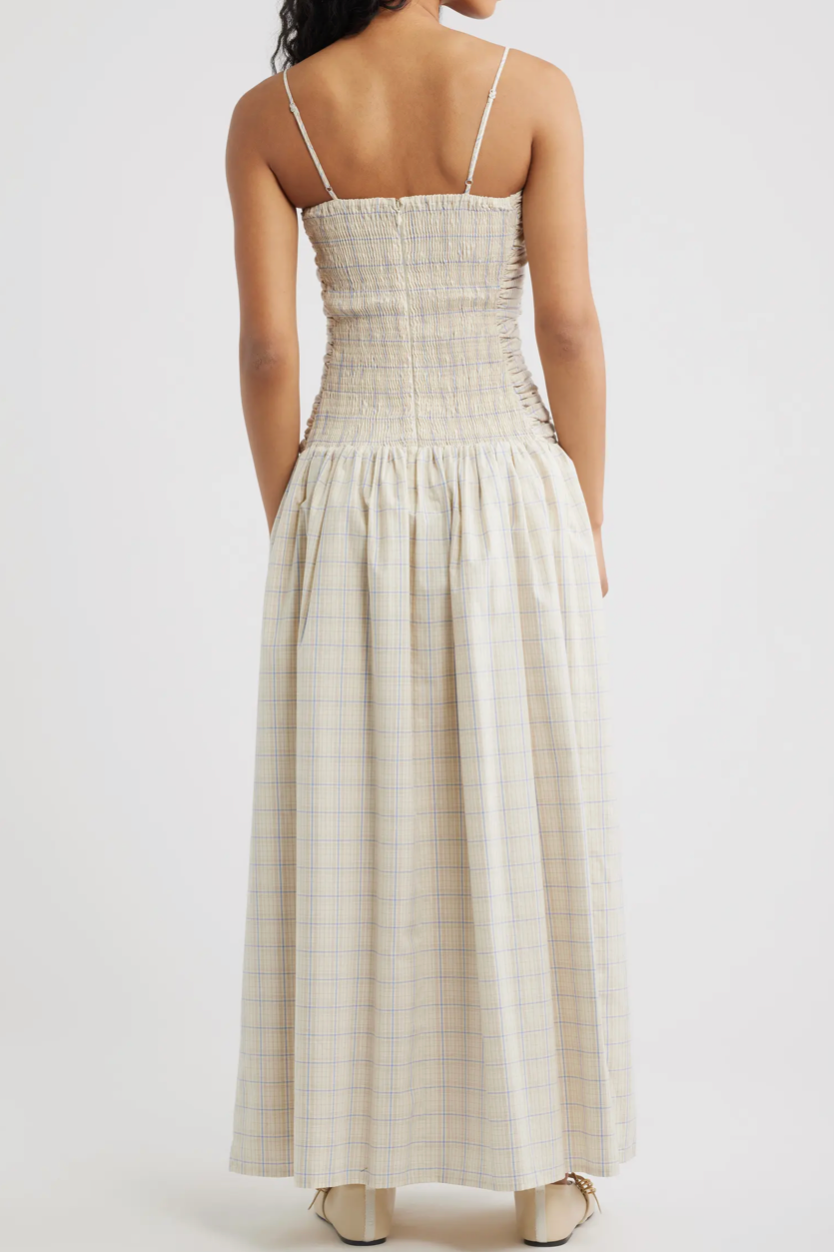 Mira Maxi Dress Flor Check - Antique White