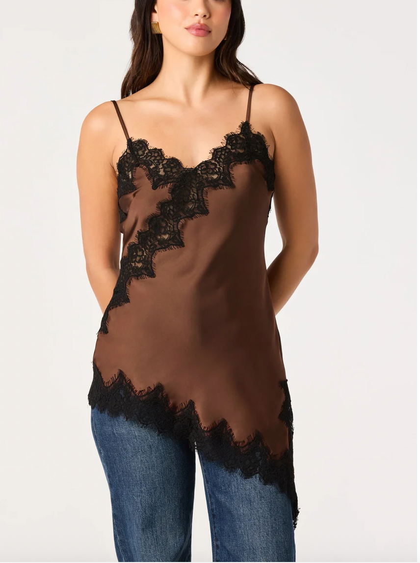 Laura Lace Trim Asymmetric Top