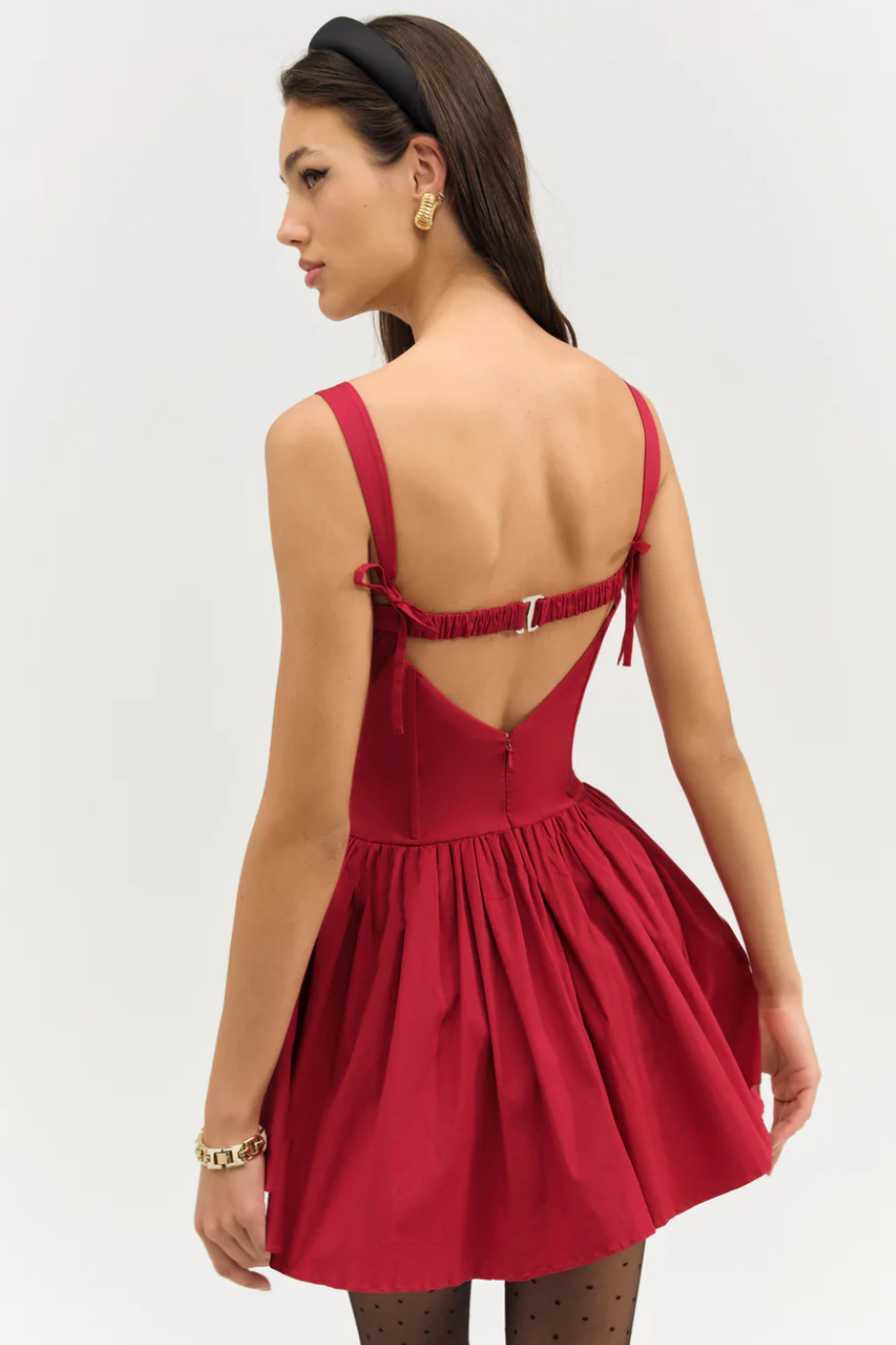 Helena Poplin Bustier Mini Dress - Red