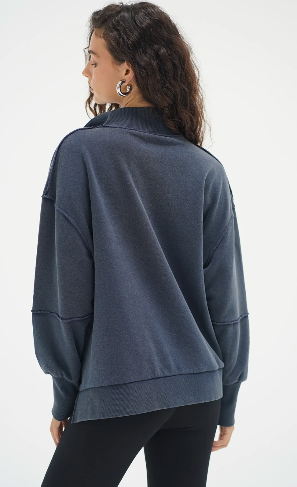 Hallie Snap Collar Pullover - Stone Wash Navy