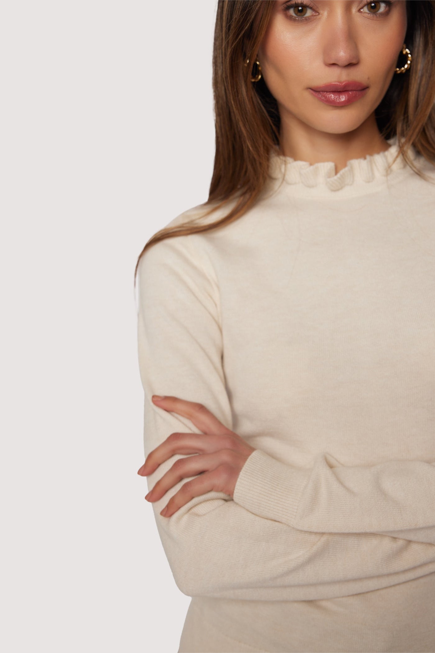 Elena Mock Neck Top - Ivory