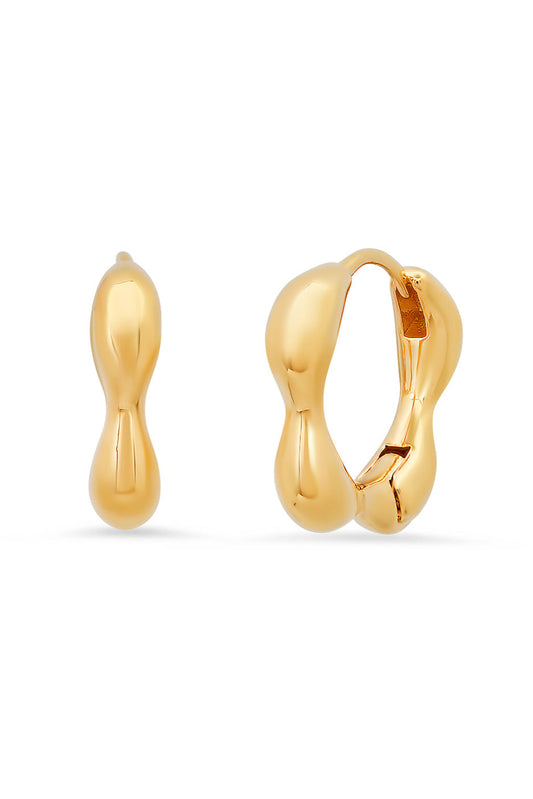 Gold Flower Brass Huggie Earrings