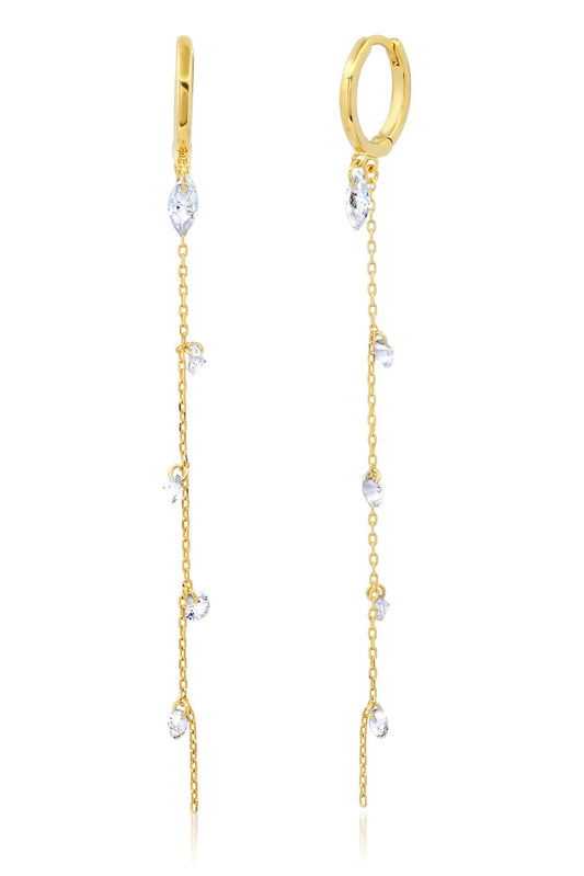 Huggie w Floating CZ and Chain Details