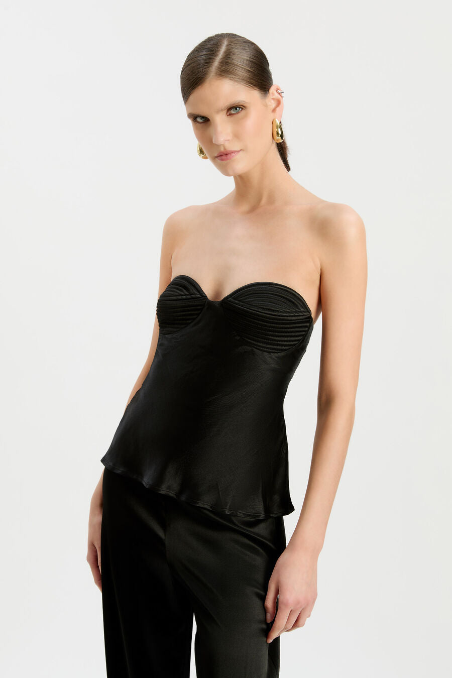 Devin Strapless Satin Top- Black