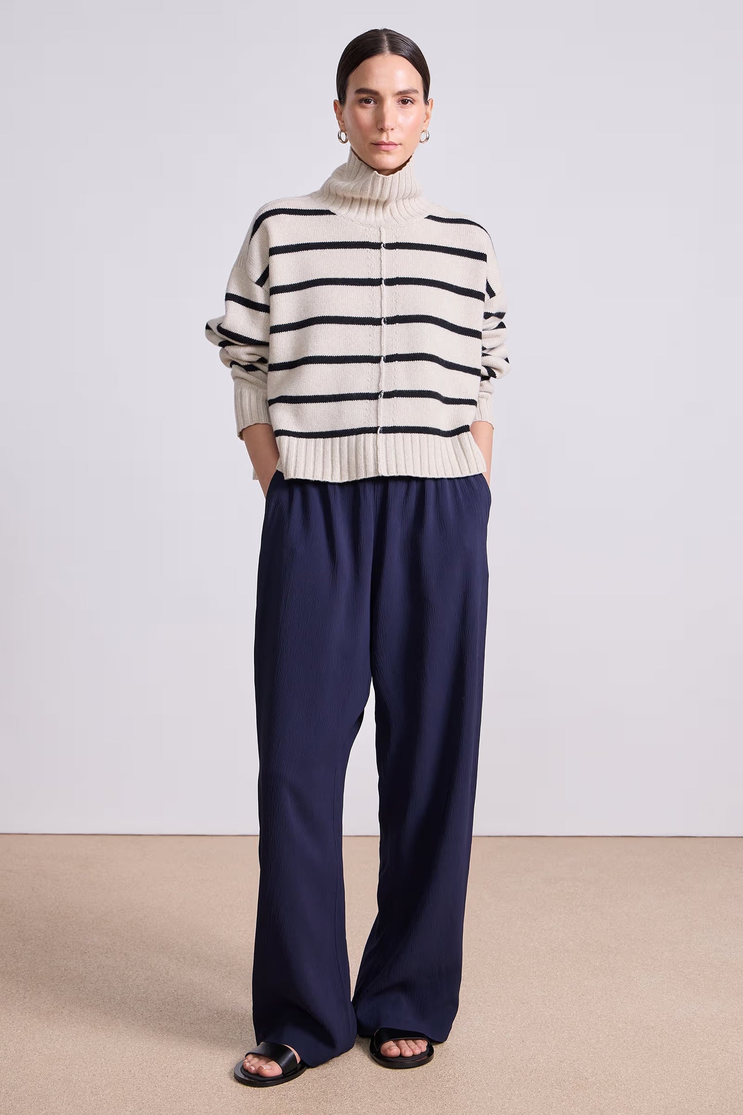 Ari Cropped Turtle- Cream and Black Stripe