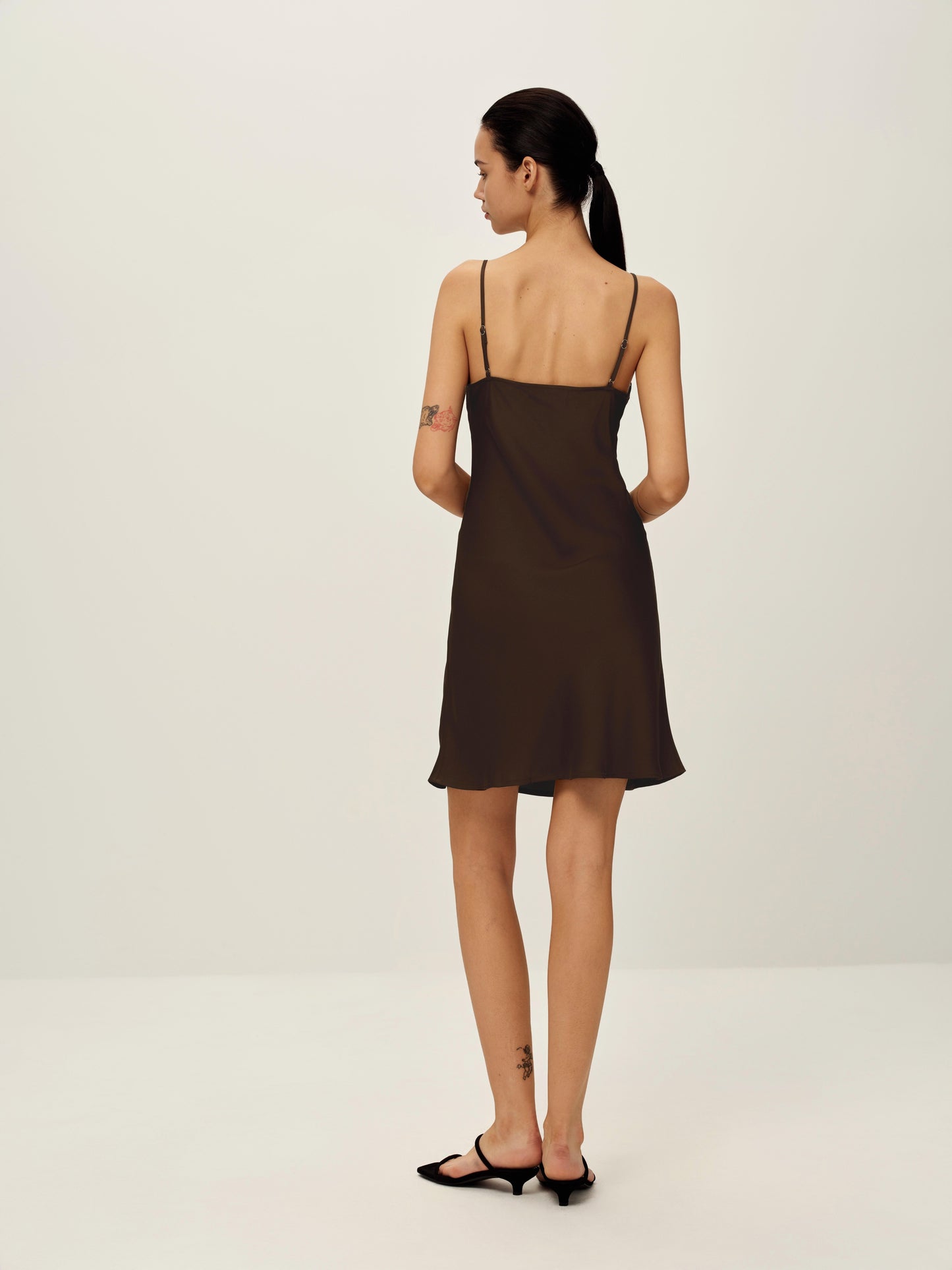 Satin Mini Dress - Brown