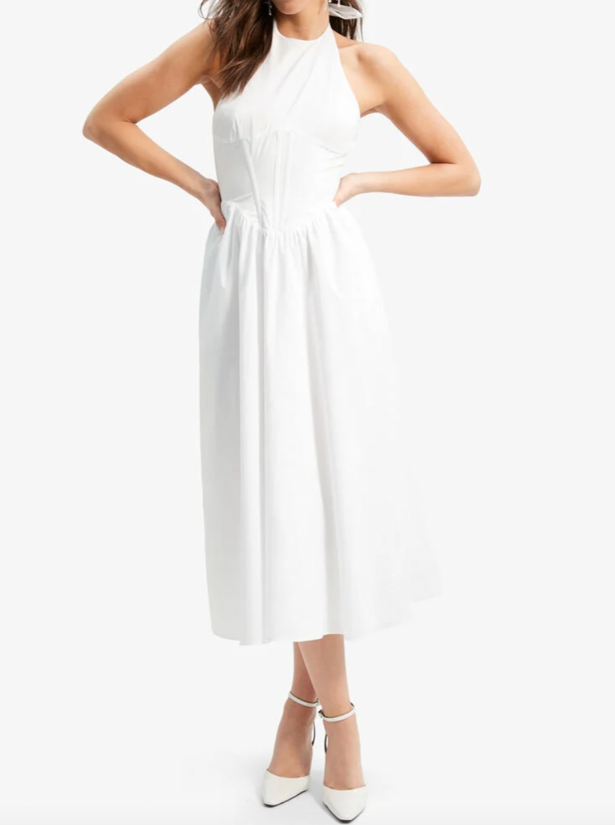 Kylen Poplin Midi Dress - Orchid White