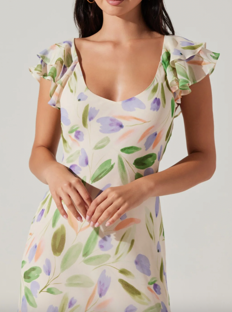 Wisteria Flutter Sleeve Maxi Dress