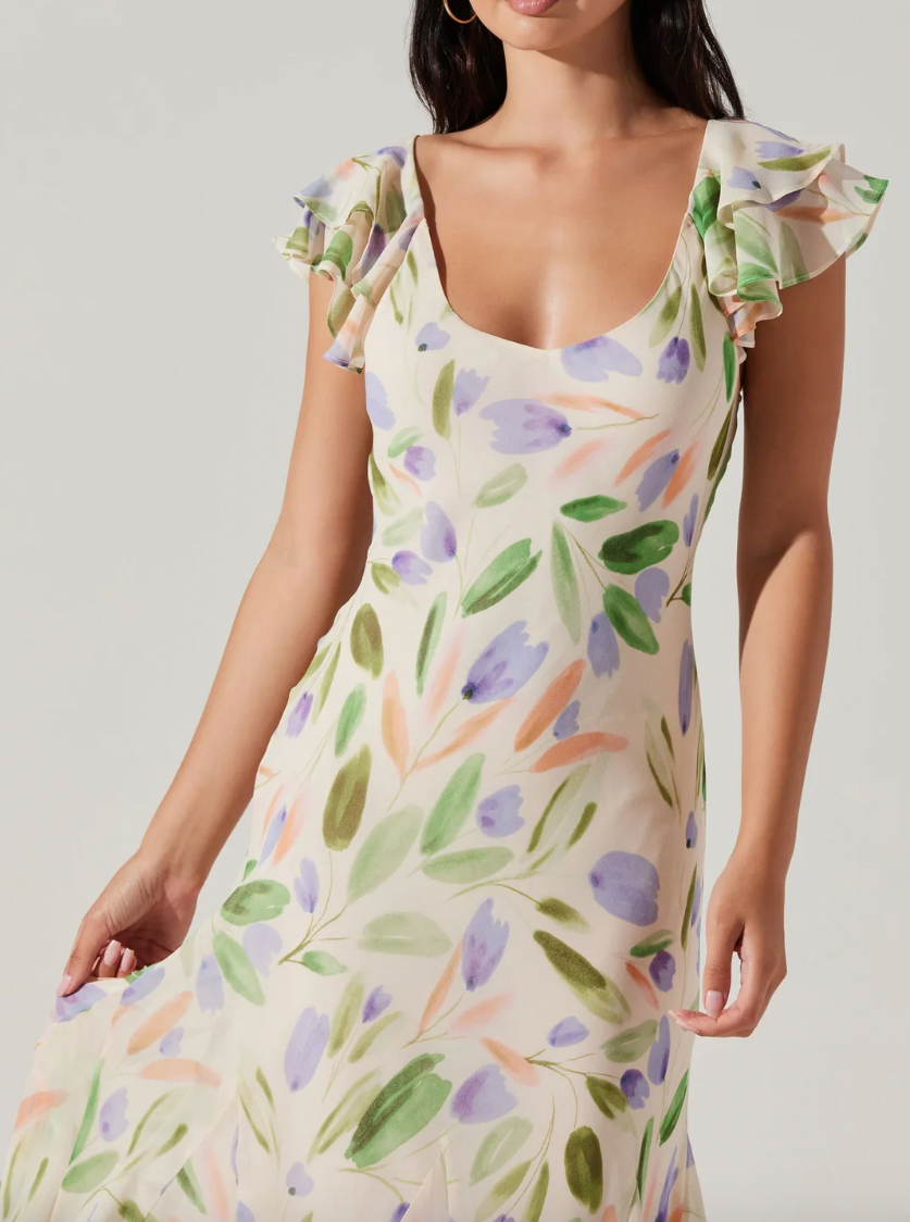 Wisteria Flutter Sleeve Maxi Dress