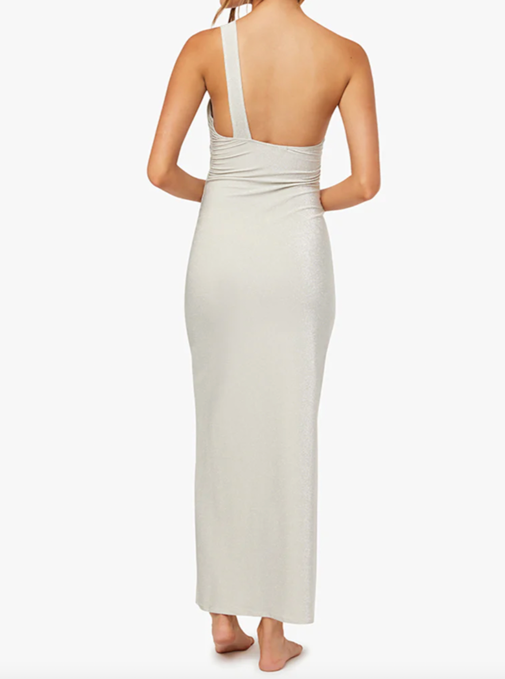Ruched Asymmetrical Knit Maxi Dress
