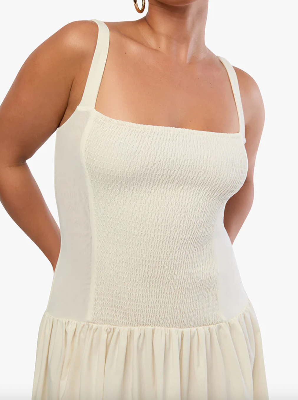 Smocked Drop Waist Midi Dress - Ivory | Salt Nantucket Salt Boutique Smocked Drop Waist Midi Dress - Ivory | Salt Nantucket Salt Boutique