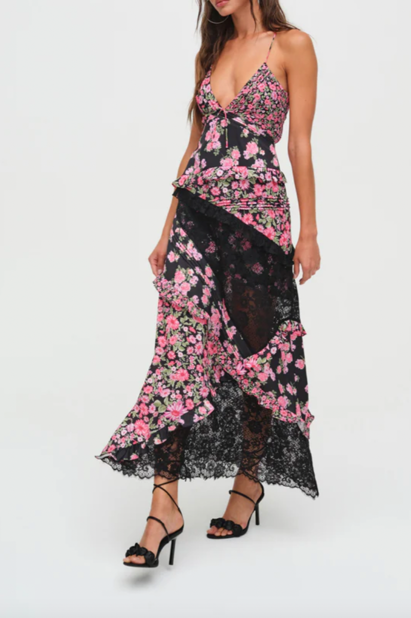 Rosalyn Maxi Dress - Black / Pink Floral Rosalyn Maxi Dress - Black / Pink Floral