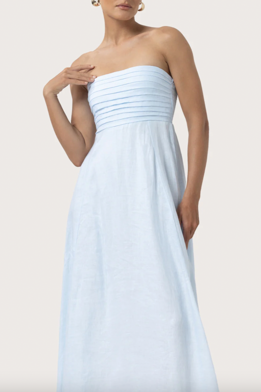 Talia Linen Pintuck Maxi Dress