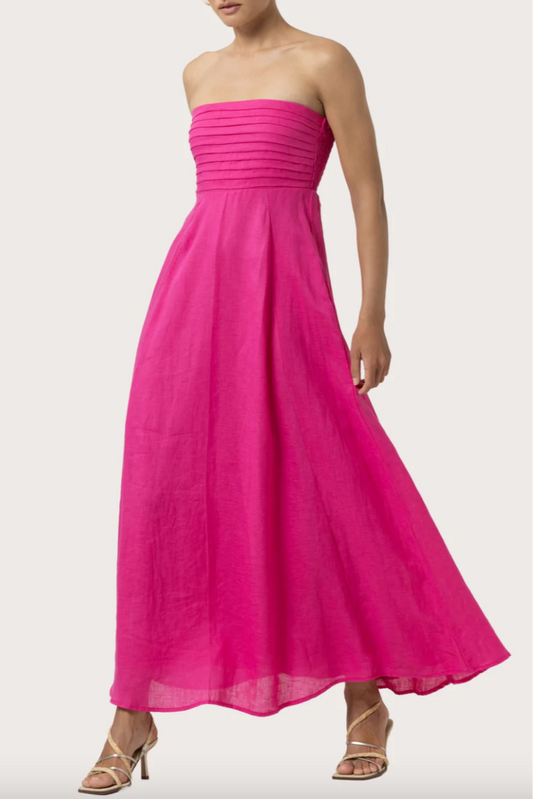 Talia Linen Pintuck Maxi Dress