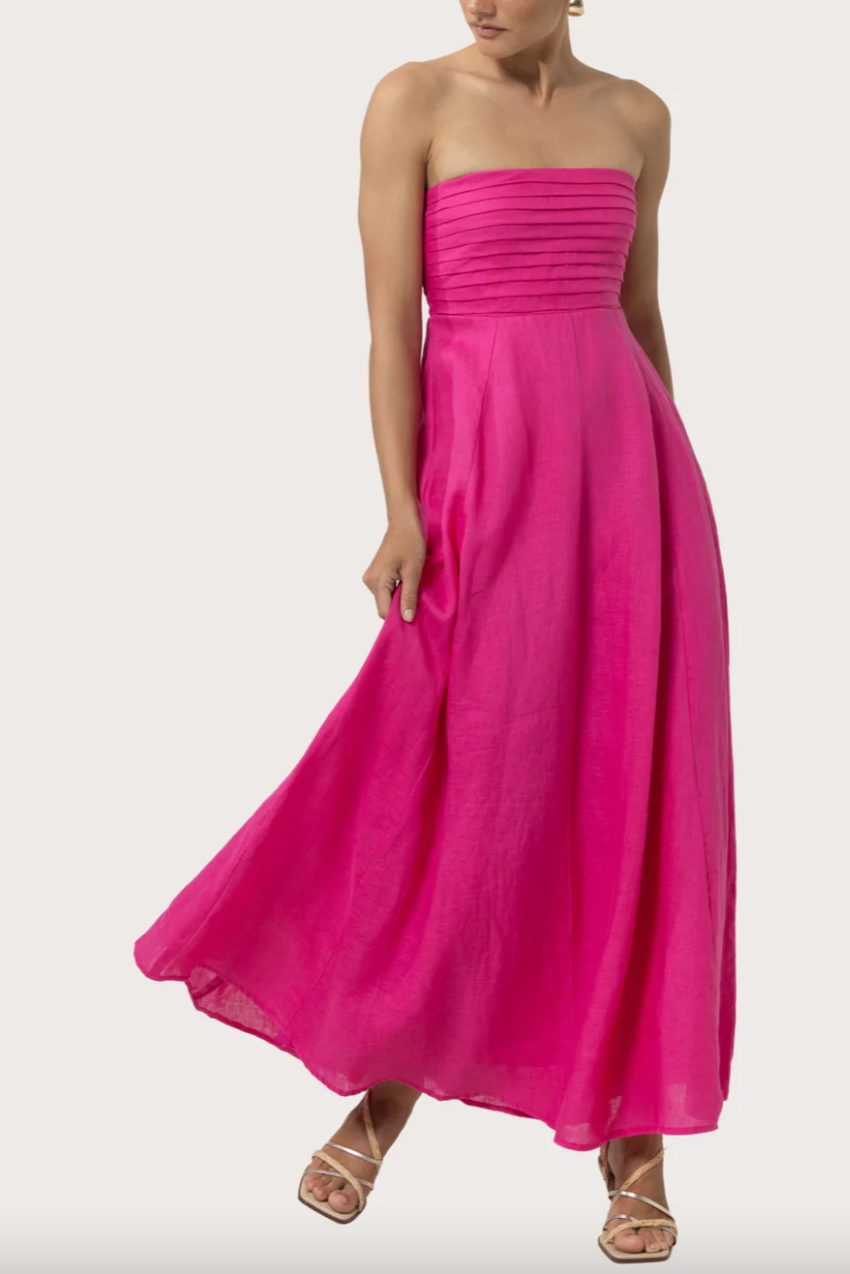 Talia Linen Pintuck Maxi Dress