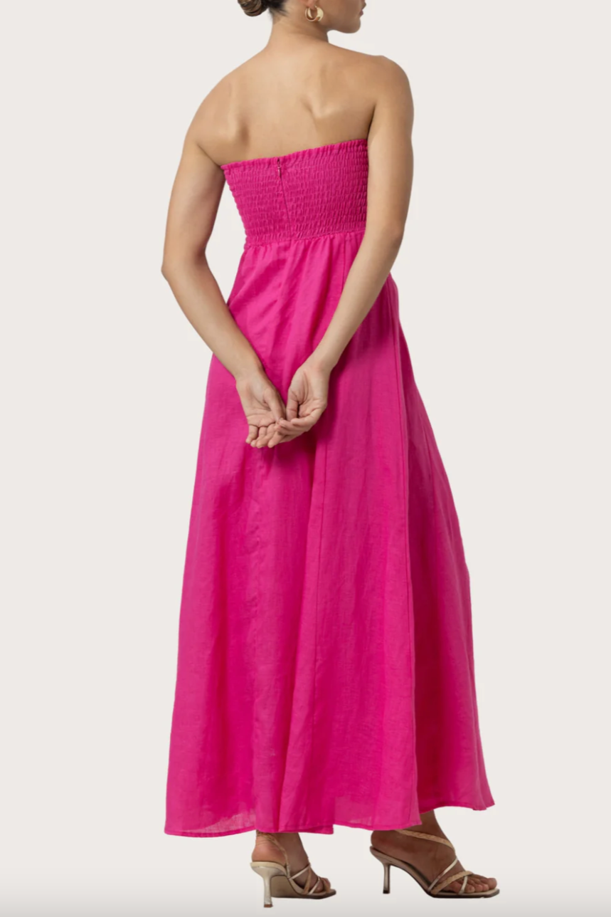 Talia Linen Pintuck Maxi Dress