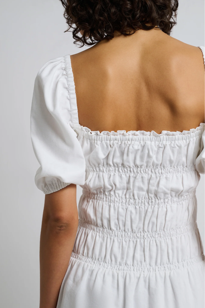 onia air linen mini dress Onia Air Smocked Linen-blend Mini Dress