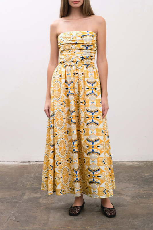 Strapless Ruched Detail Midi Dress