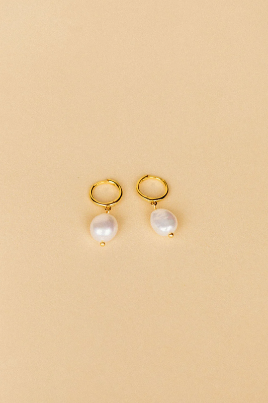 Rainey Pearl Hoop Earring - Gold