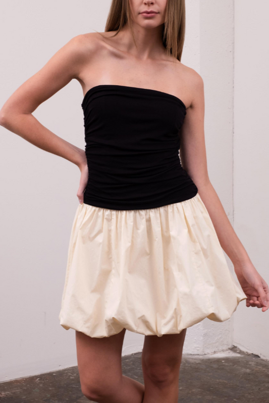 Strapless Two Tone Bubble Mini Dress